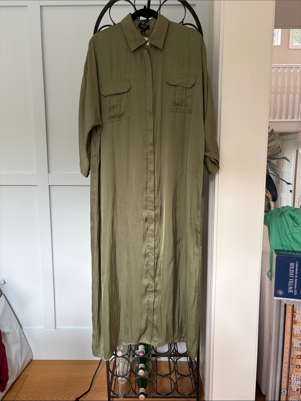 Aleeza Paris Olive Green Shirt Dress - Lightweight Longline Button-Up